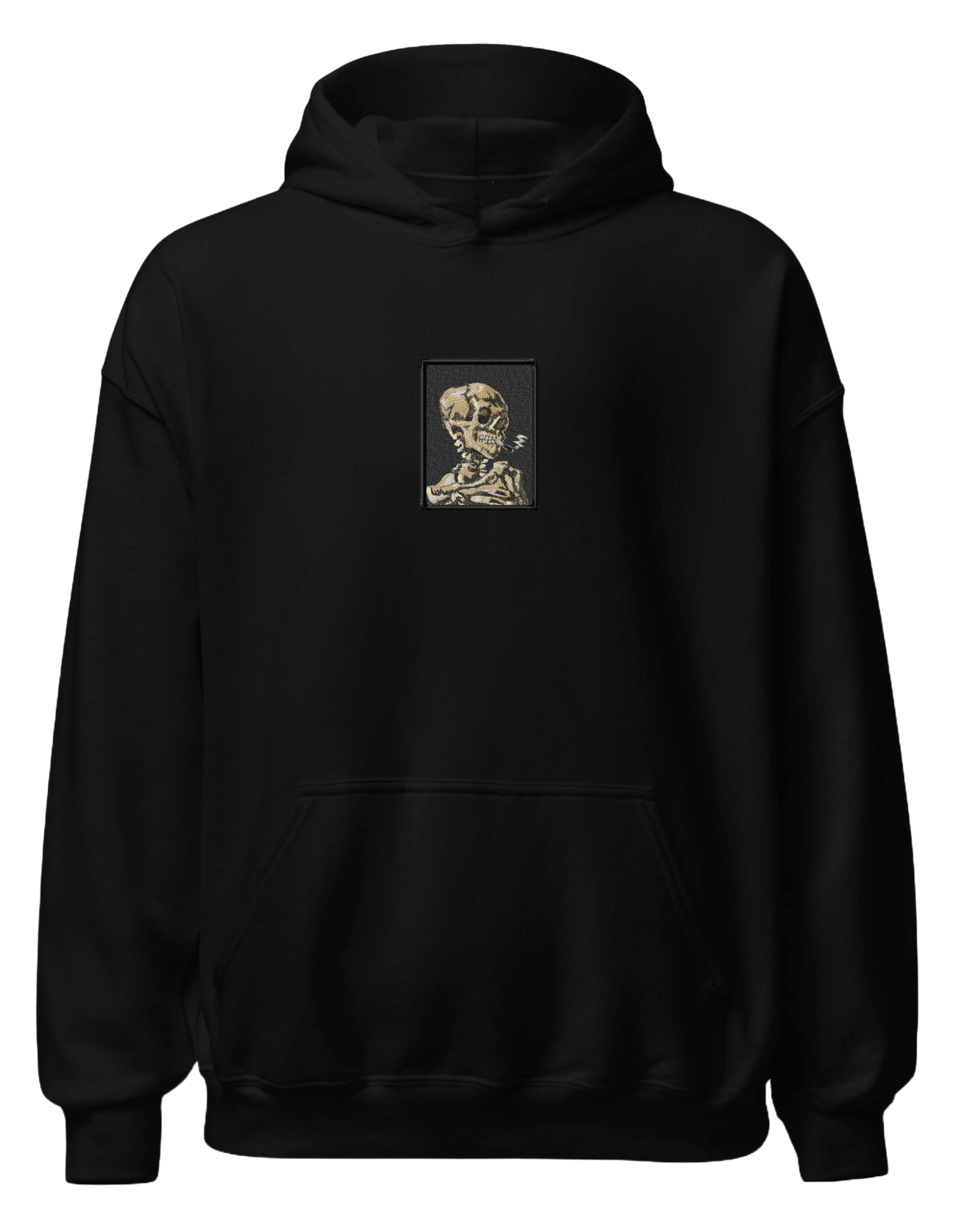 Skull of a Skeleton with Burning Cigarette Van Gogh hoodie Picturi - Thread Muse