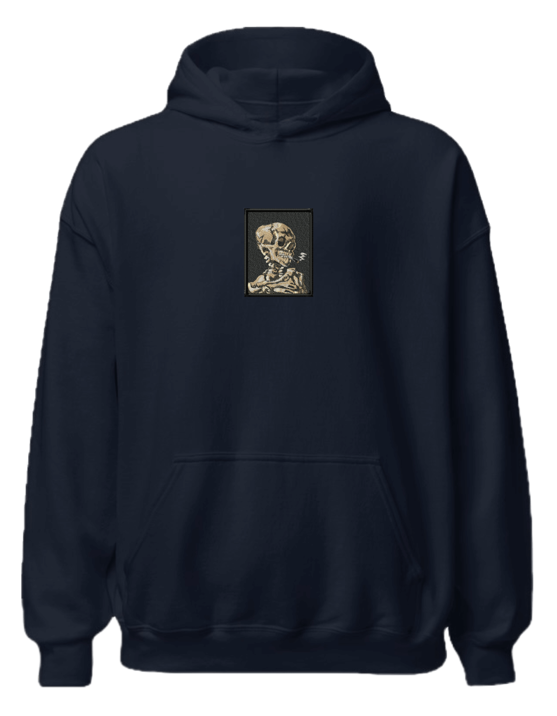 Skull of a Skeleton with Burning Cigarette Van Gogh hoodie Picturi - Thread Muse