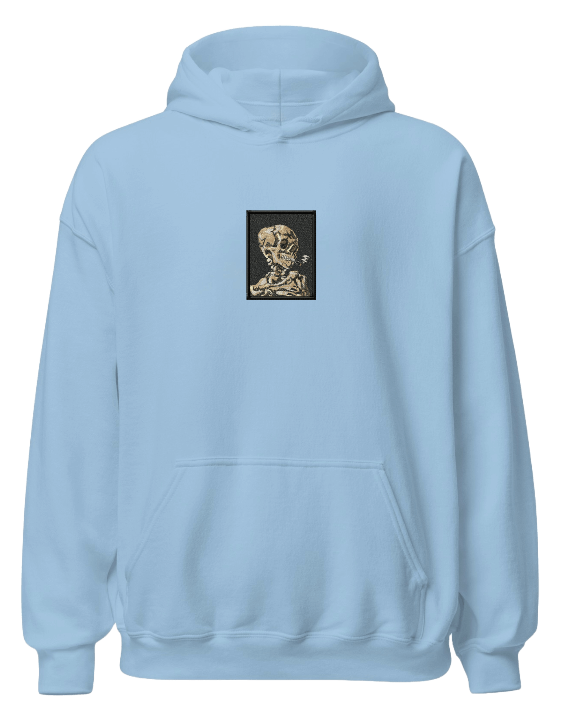 Skull of a Skeleton with Burning Cigarette Van Gogh hoodie Picturi - Thread Muse