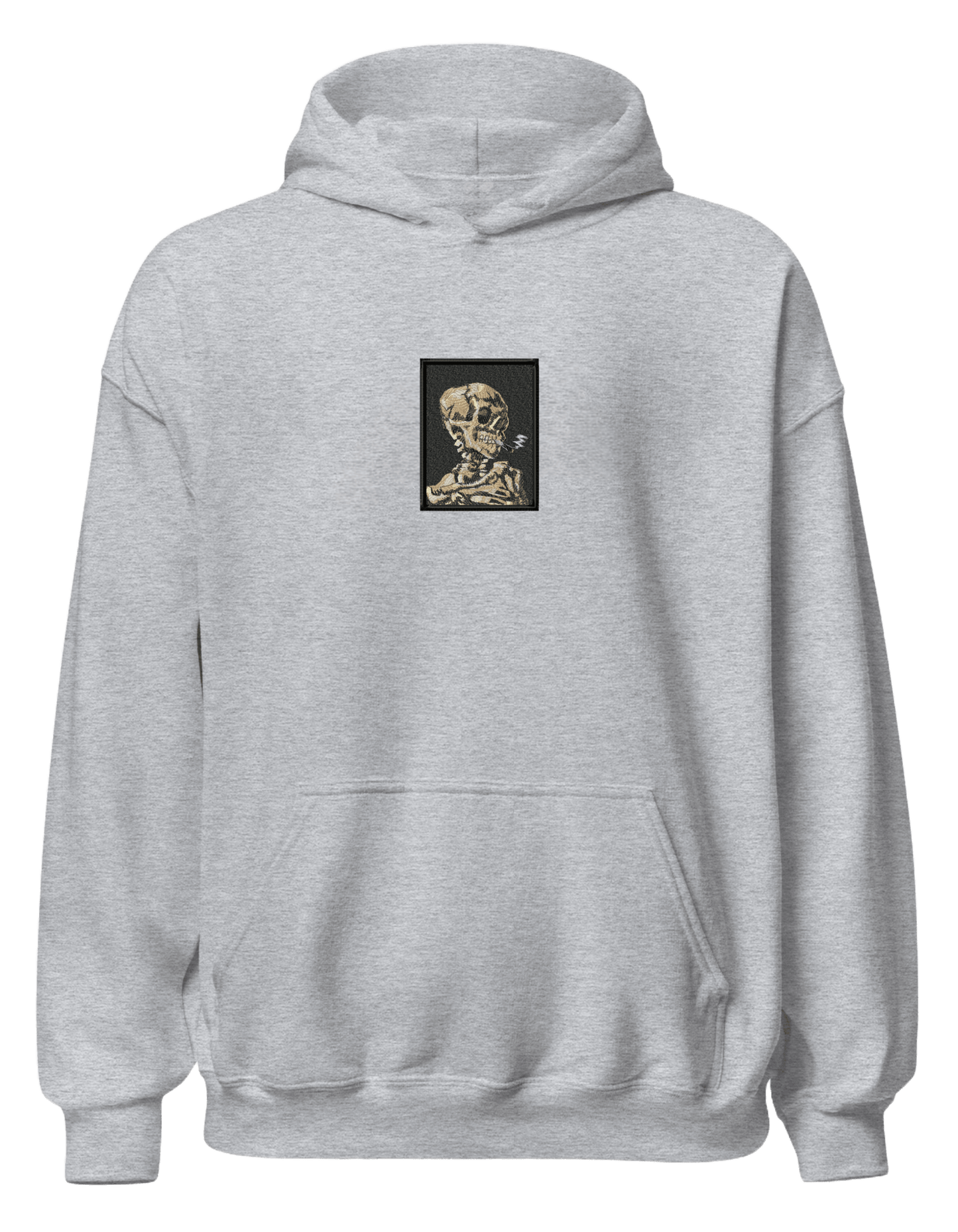 Skull of a Skeleton with Burning Cigarette Van Gogh hoodie Picturi - Thread Muse