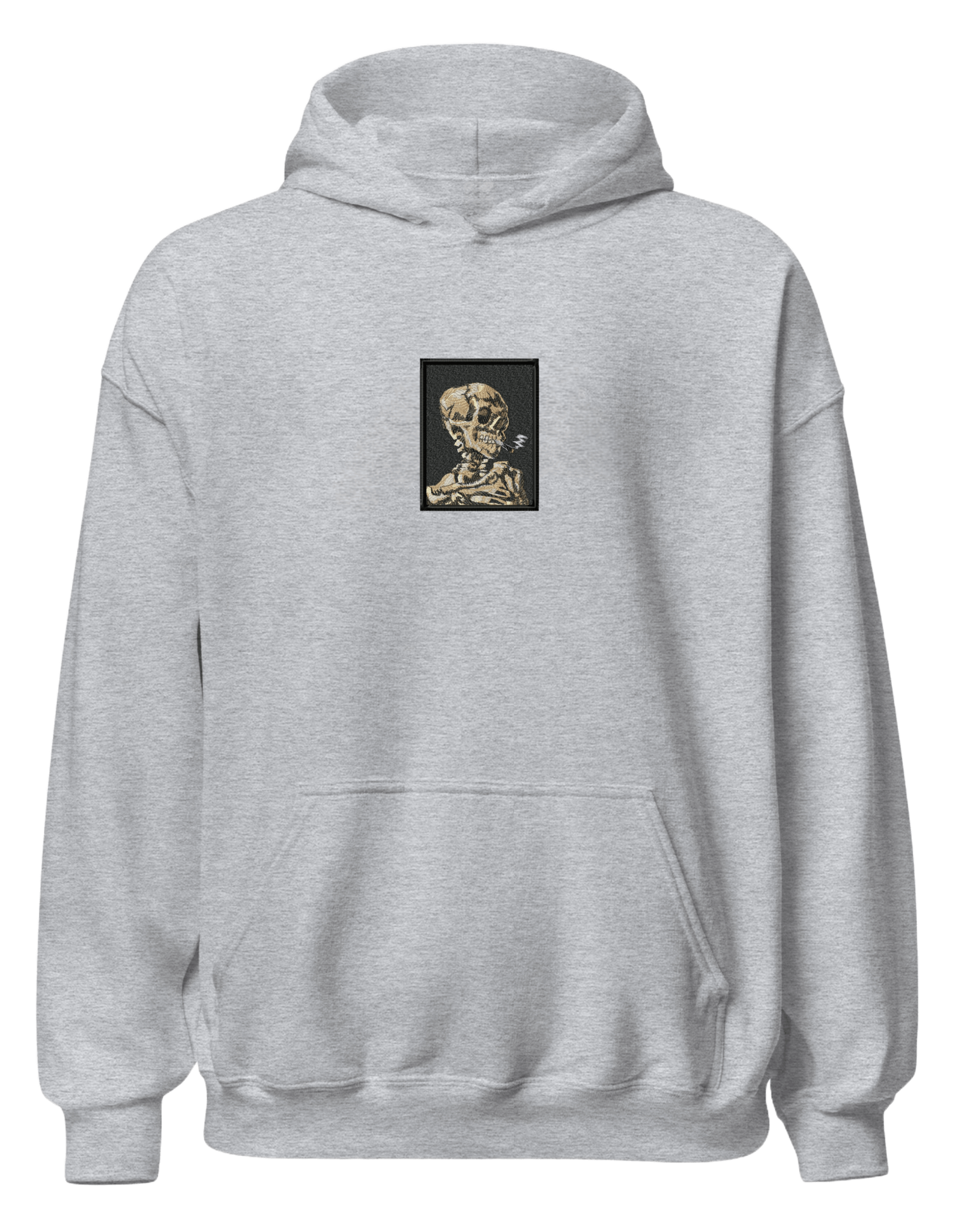 Skull of a Skeleton with Burning Cigarette Van Gogh hoodie Picturi - Thread Muse