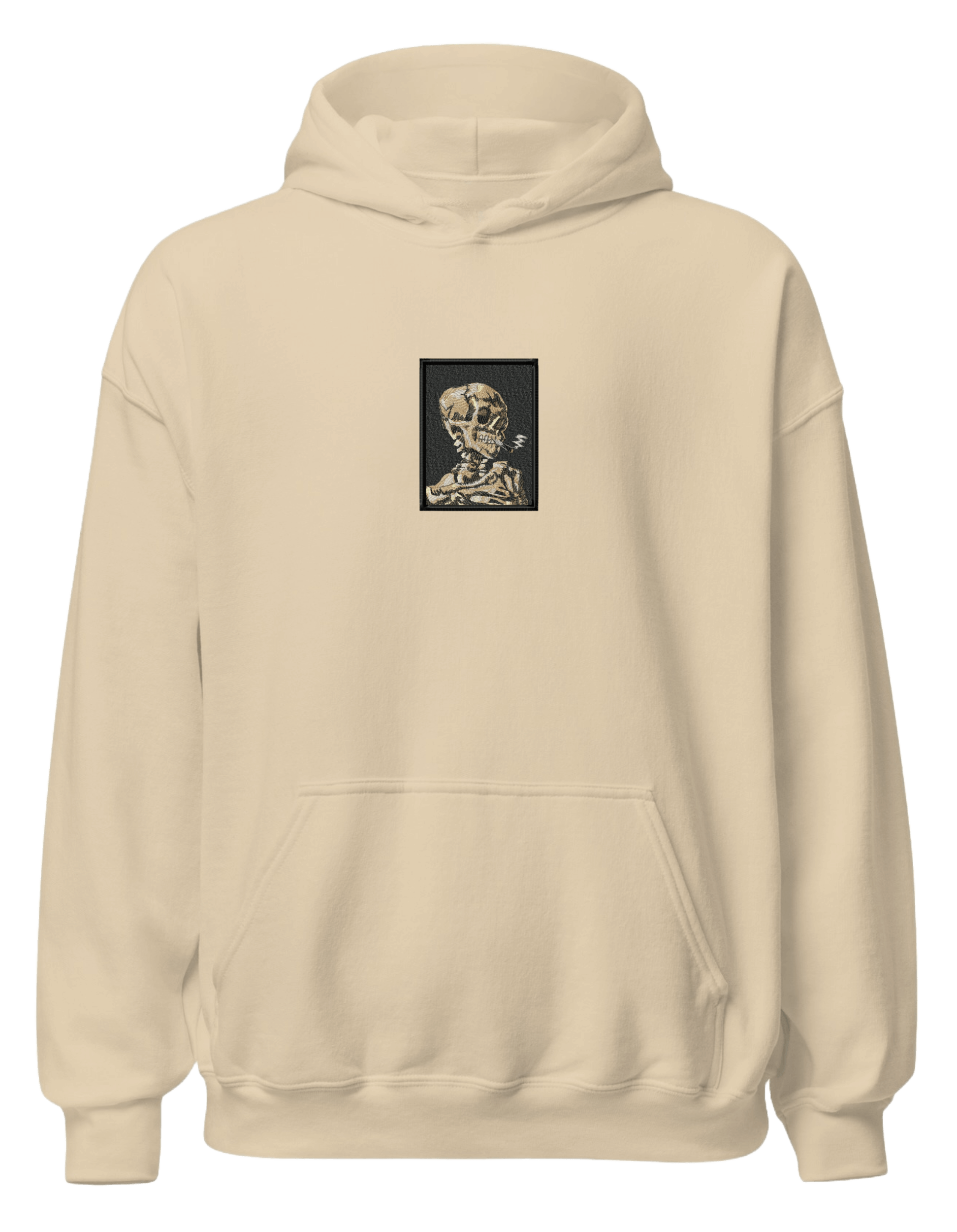 Skull of a Skeleton with Burning Cigarette Van Gogh hoodie Picturi - Thread Muse