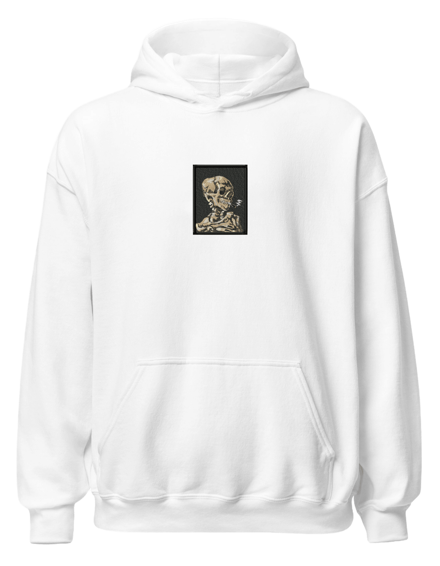 Skull of a Skeleton with Burning Cigarette Van Gogh hoodie Picturi - Thread Muse