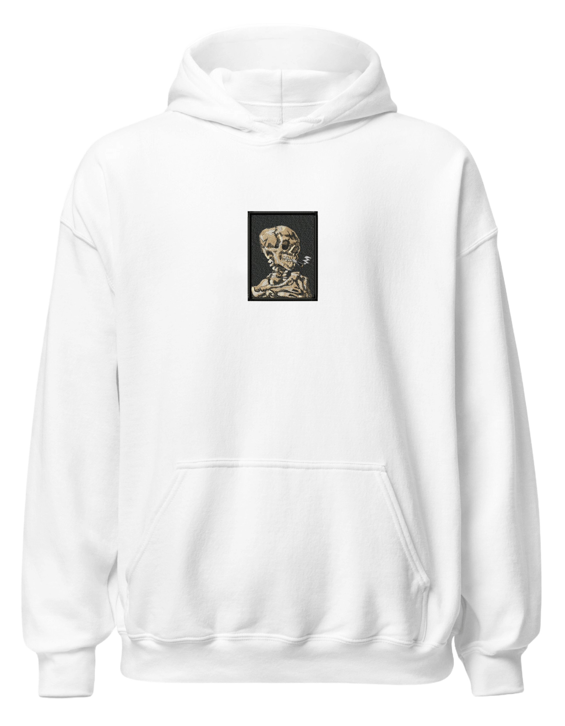 Skull of a Skeleton with Burning Cigarette Van Gogh hoodie Picturi - Thread Muse
