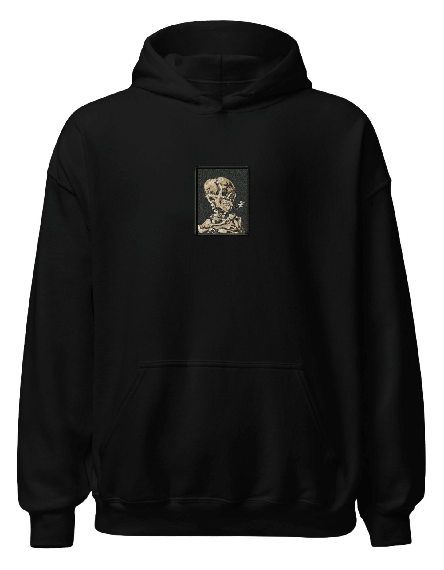 Skull of a Skeleton with Burning Cigarette Van Gogh hoodie Picturi - Thread Muse