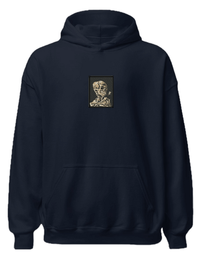 Skull of a Skeleton with Burning Cigarette Van Gogh hoodie Picturi - Thread Muse