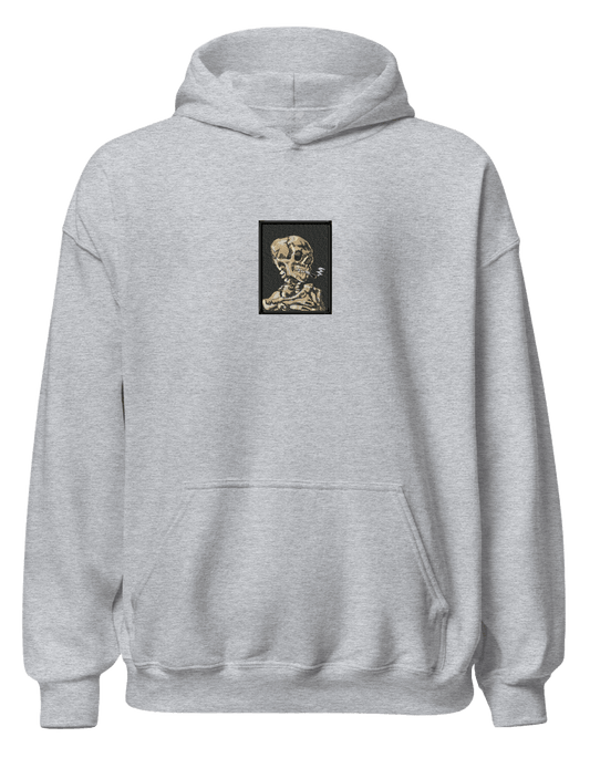 Skull of a Skeleton with Burning Cigarette Van Gogh hoodie Picturi - Thread Muse